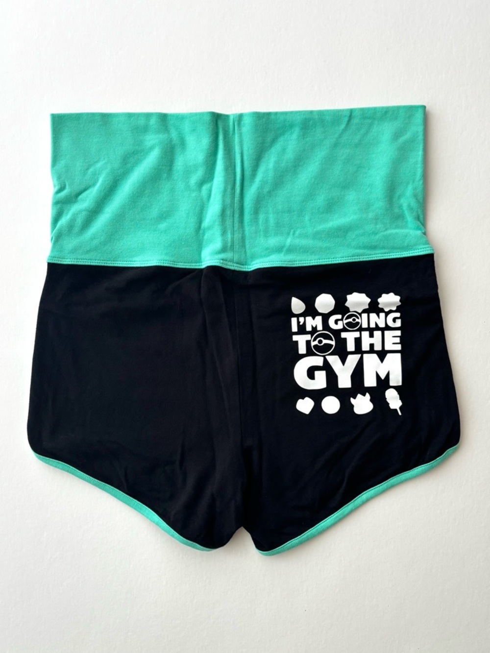Gym Shorts Graphic Activewear Size Large Black/Teal Cotton Blend - Never Worn